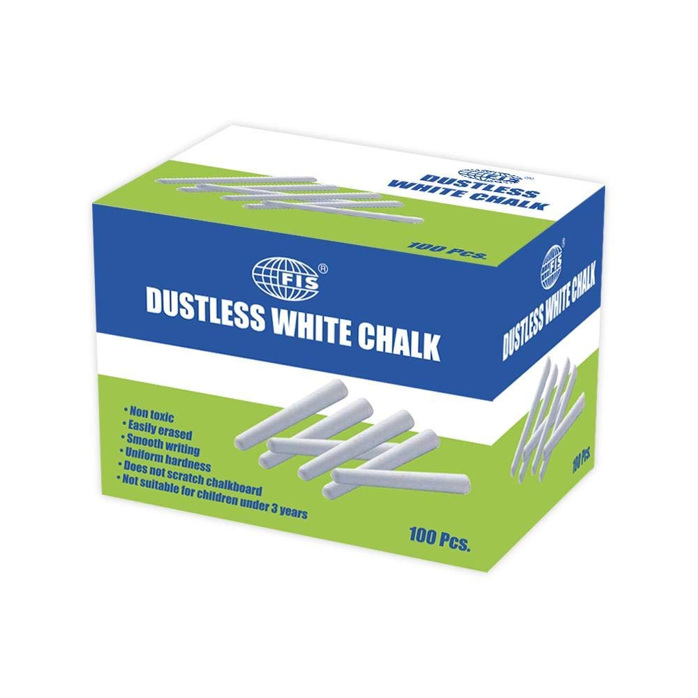 FISDustless White Chalks, Box Of 100 Pieces