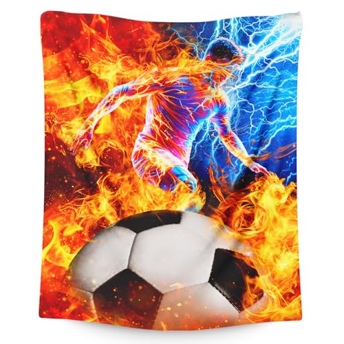 CustomWish Boys Blanket Soccer Throw Blankets for Kids Teens, 40x50 Inches Comfy Lightweight Cool Sport Theme Decor Throw for Sofa Couch Chair Bed Office