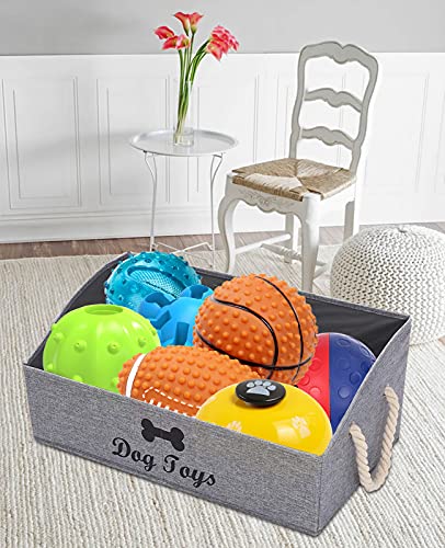 Image of Morezi Large Dog Toy bin Puppy Shallow Toy Baskets - Perfect for Collapsible Bin for Living Room, Playroom, Closet, Home Organization - Snow Gray - Rectangle - Dog