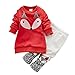 Molil Baby Girls Winter Long-Sleeved Cartoon Fox Thick Velvet Sweater Suits Set