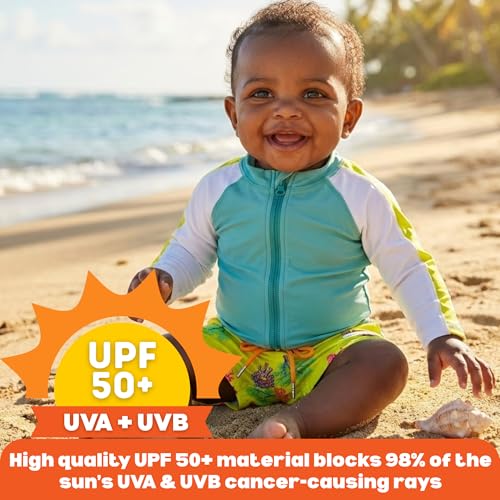 Image of SwimZip Boys' Long Sleeve Rash Guard & Swim Shorts Set - UPF 50+ Sun Protection Coral