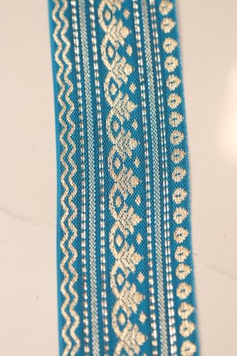 Image of Banarasi Silk Border Lace for Saree, Dupatta, Lehenga, Suit, Blouse & Home Furnishing, Crafting DIY (Ocean Gold, 9 Meters x 2 Inch)