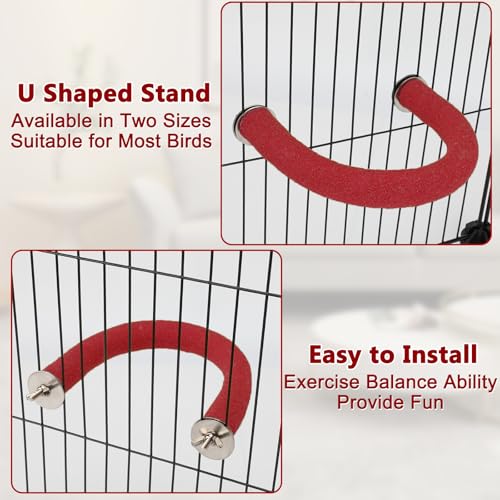 Image of Rypet U Shape Parrot Perch Stand Toy for Paw Grinding Clean Stick Exercise, Rough-Surfaced Quartz Bird Perch Standing Cage Accessories for for Small Parakeets Cockatiels Conures Macaws Finches(Red)