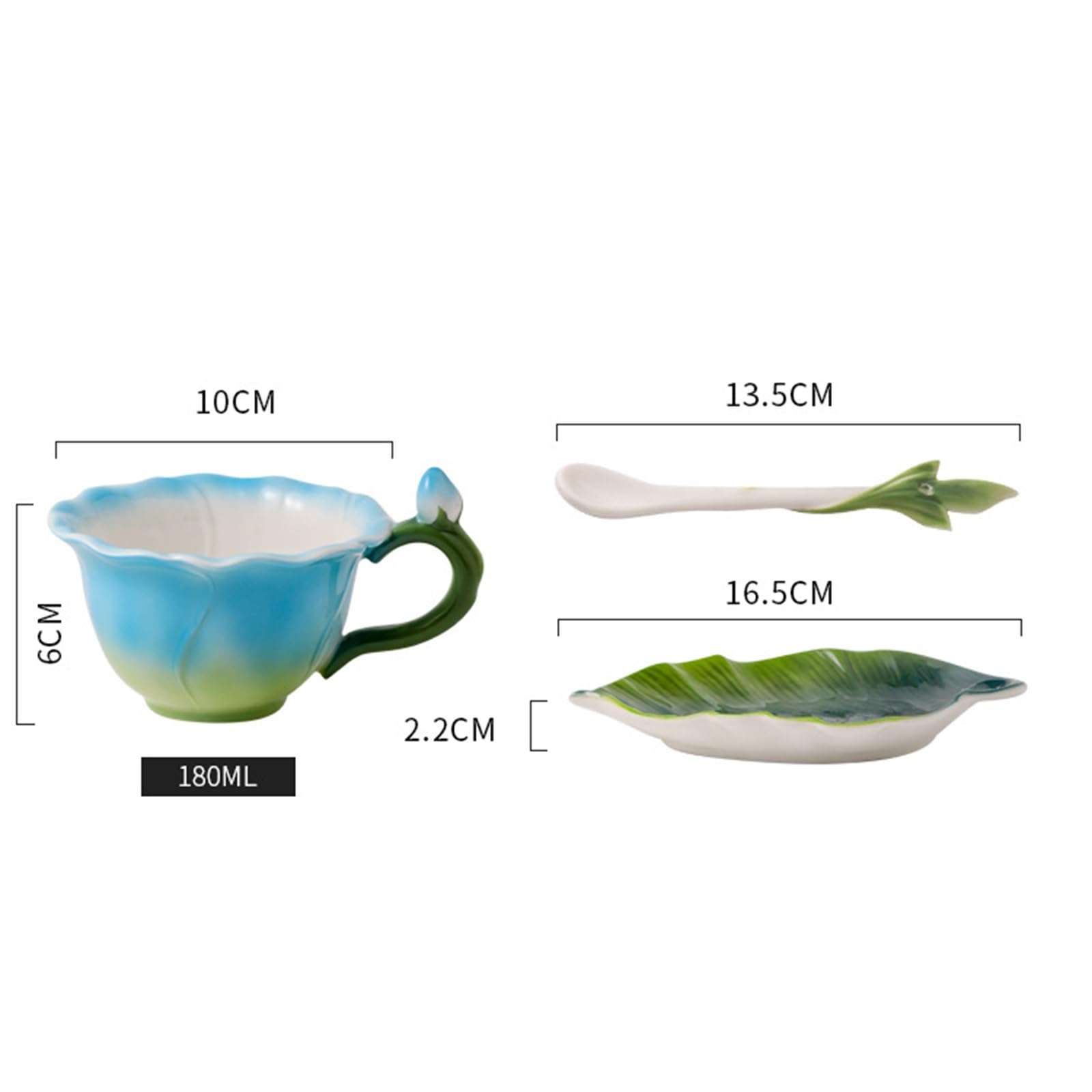Zestaw porcelanowej filiżanki i spodka do herbaty | Wielokolorowy prezent dla kobiet: zestaw filiżanek i spodków do herbaty(Blue)