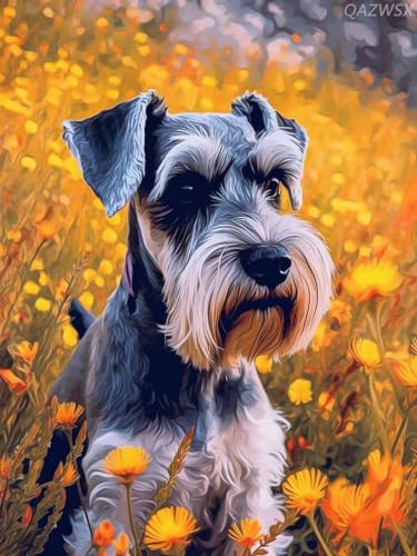 Peinture diamant par numéros pour décorer votre salon avec un Schnauzer