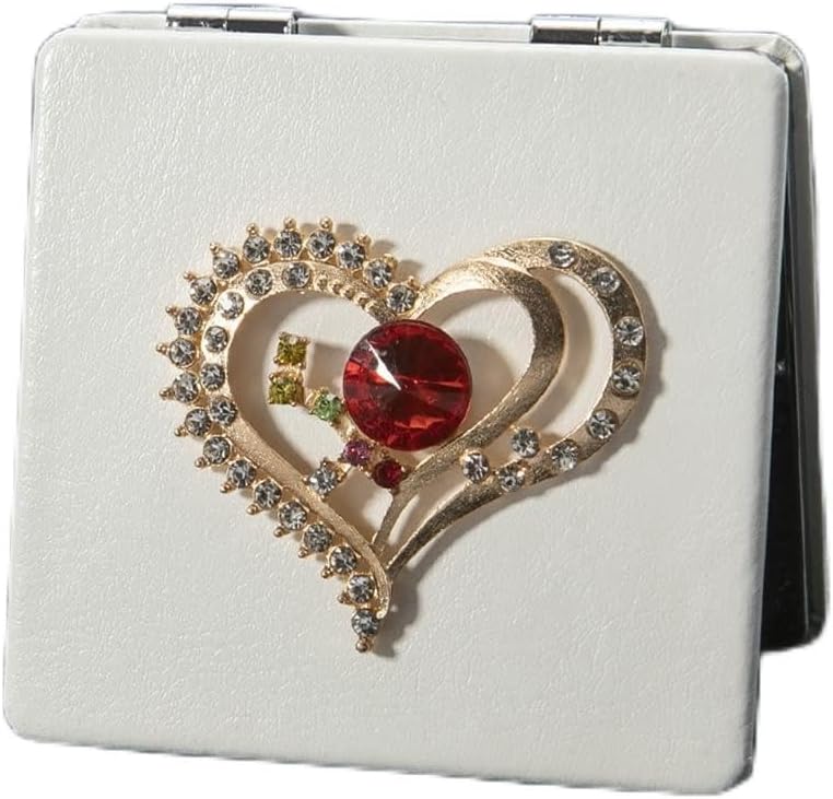 Mini Makeup Pocket Foldable Portable Folding Leatherette Compact Heart Shape