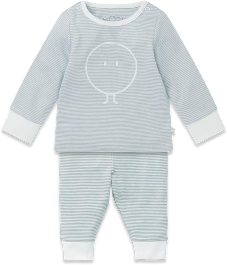 MORI Baby Unisex Snoozy Daywear Set in Blue Stripe - Comfortable Top and Elastic Waist Pants - Toddler - 12-18 Months
