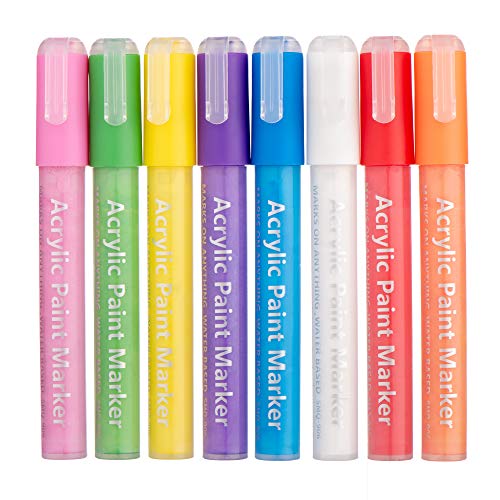 Markers for Glass, Ceramic, Metal, Canvas, Rock, Wood, Stone Painting - Great for Glass Writing, Mug Design, Craft Projects - Medium Size Point Tip - Set of 8 Colors