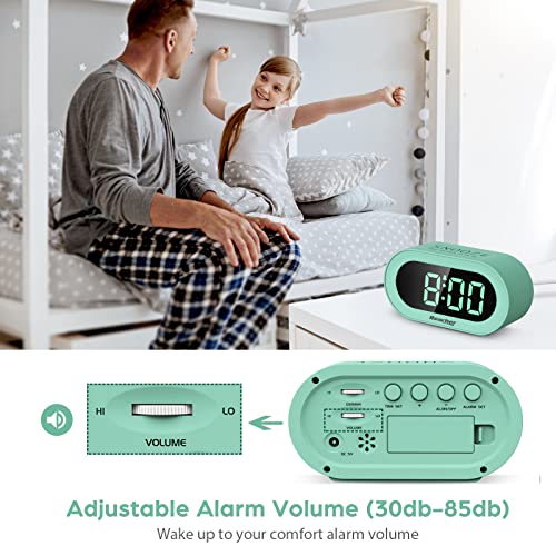 Reacher Kid's Alarm Clock For Bedroom, Mint Green Led Digit, 0-100% Dimmer, Outlet Powered, Adjustable Volume, Simple To Set And Use, Snooze, Small Size For Desk #TOP5