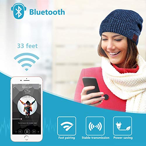 Bluetooth Beanie Hat Headphones Headset, Wireless Connection Siri Voice Control Built-In Hd Stereo Speakers & Microphone, Knit Cap For Running, Outdoor Sports, Women Men (Blue) #TOP2