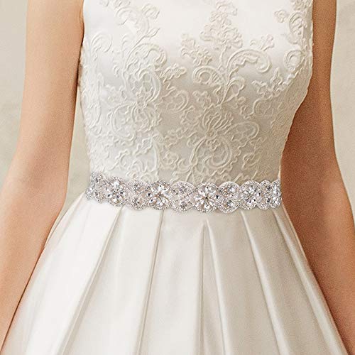 Yanstar Handmade Wedding Bridal Belts And Sashes Silver Crystal Rhinestone Ivory Ribbon For Bridesmaid Prom Gowns #TOP3