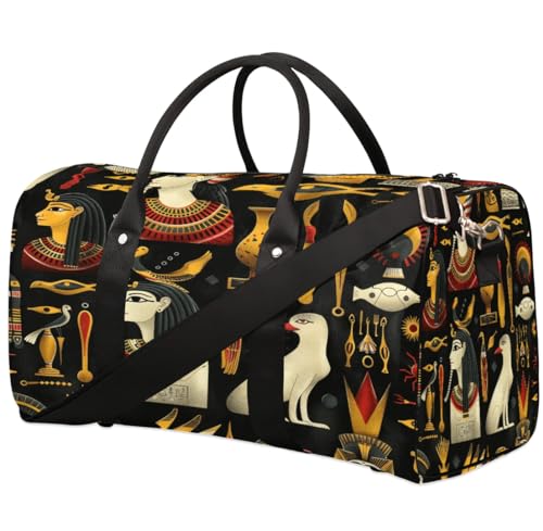 Travel Duffle Bag Egyptian Characters Pattern Foldable Travel Bags for Men Women, 17 Inch Gym Bag Workout Bag Carry on Weekender Overnight Bag for Gym Travel
