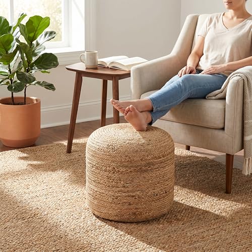 Palisa Natural Jute Pouf Ottoman 16” X 18”Inch...