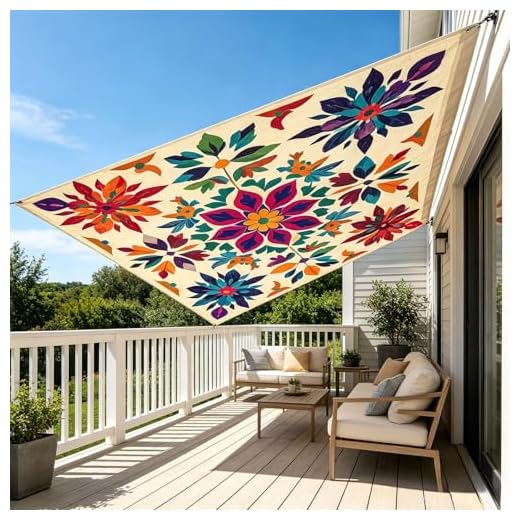 Bohemian Floral Print Sun Shade Sail 6x9.8 Ft Rectangle Polyester UV Block Canopy Waterproof Vintage Flower Pattern Outdoor Patio Sunshade Cover for Garden Backyard Deck Balcony (Large)
