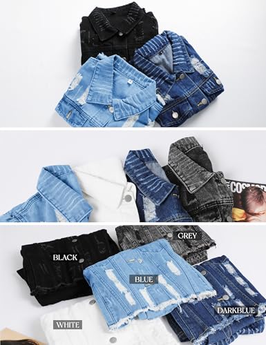 Omoone Women's Ripped Puff Sleeve Denim Crop Top Long-Sleeve Cropped Jean Jacket3