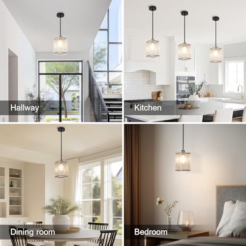 Image of Water Ripple Glass Pendant Lights Kitchen Island, Black, 2 Pack