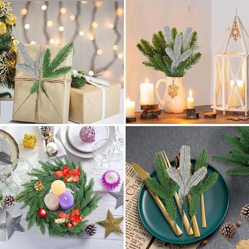 Branches de pin artificielles de 24cm avec neige artificielle pour couronne de Noël et cadeau