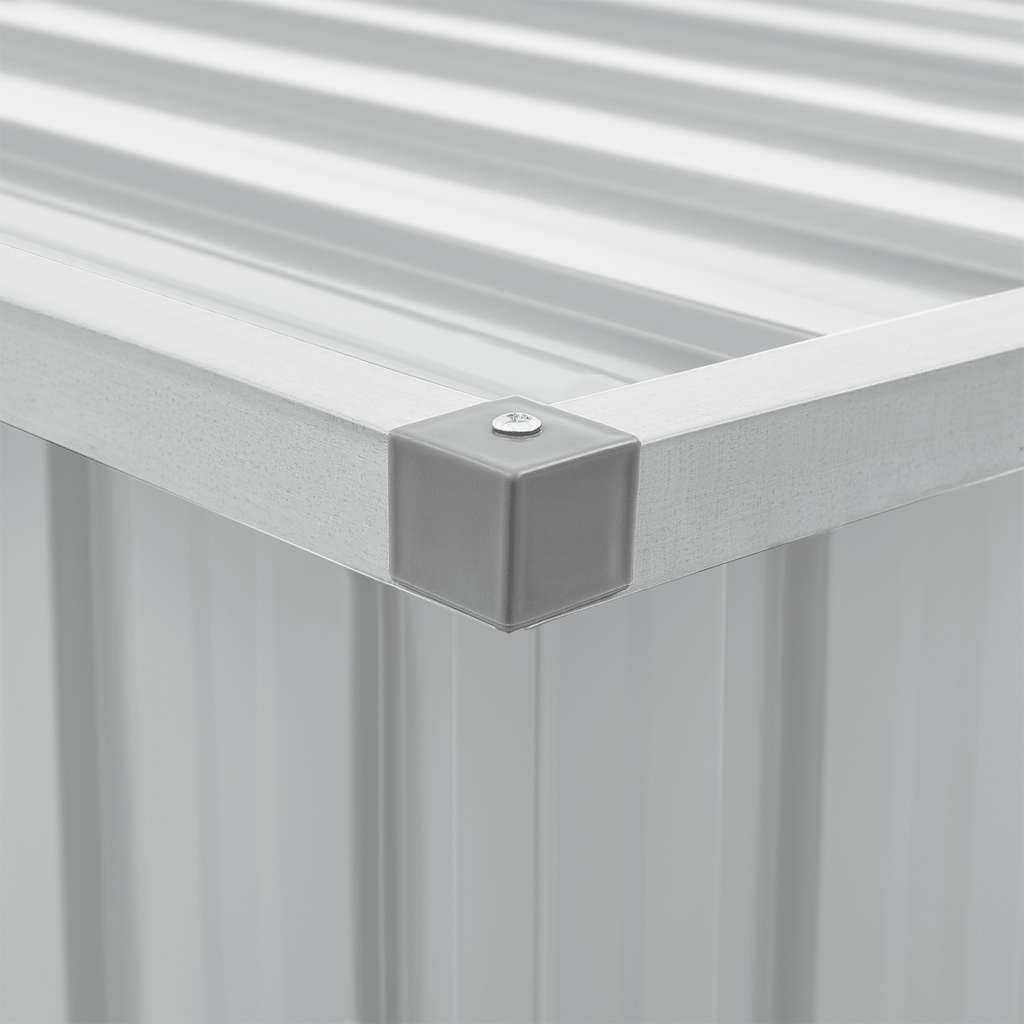 Close-up of a grey protective corner cap on the storage box.