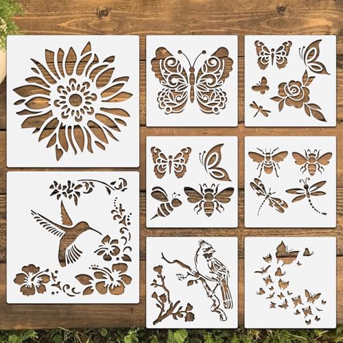 8 Pcs Large Flower Stencils for Painting, 11.81 X 11.81 Inch Flower Stencils for Crafts Reusable, Wood and Wall Stencils for Painting Large Pattern, DIY Templates Holiday Wall Paper (B)