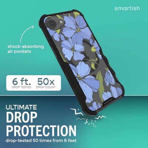 Image of Smartish iPhone 17e /16e MagSafe Case - Gripzilla Protective Magnetic Case for Men [Rugged + Tough] Military Grade Heavy Duty Grip Armor - Drop Tested for iPhone 17e /16e - Blue Blossoms