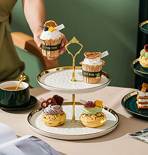 Cofelife Set Of 2 Porcelain Cupcake Stand Ceramic Dessert Stand Tiered Serving Trays With Gold Rod, 3 Tiers And 2 Tiers Cake Stand Party Serving Trays Fruit Pastry Holders For Wedding And Party #TOP4
