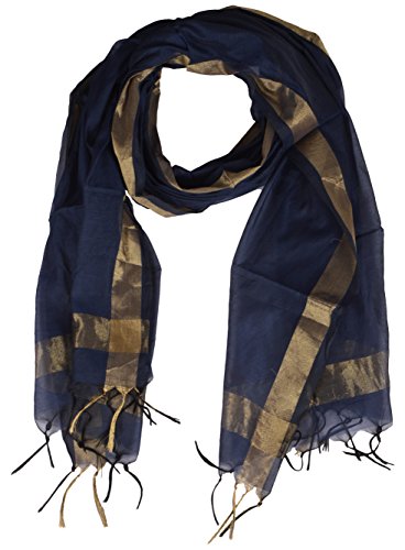 Image of YOUTHQUAKE Women's Chanderi Plain Silk Dupatta with Golden Border & Tassels