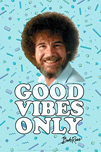 Laminated Bob Ross Good Vibes Only Blue Funny Bob Ross Poster Collection Art Painting Happy Accidents Motivational Poster Funny Afro and Beard Dry Erase Wall Art 16x24