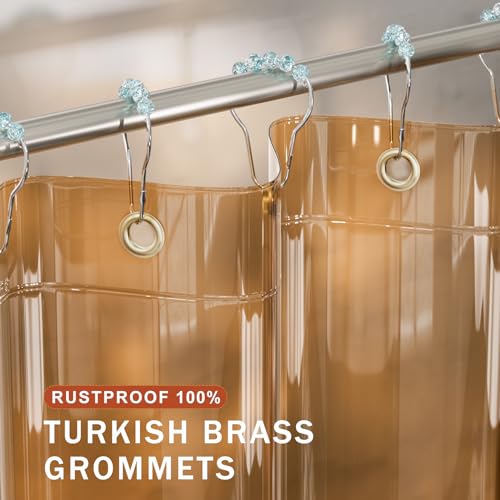 Image of AmazerBath Shower Curtain Liner, EVA Clear Orange-Brown Heavy Duty Shower Curtain and Liner 2-in-1, 72x72 Luxury Plastic Weighted Bathroom Shower Liner, 12 Rustproof Grommets & 3 Heavyweight Stones