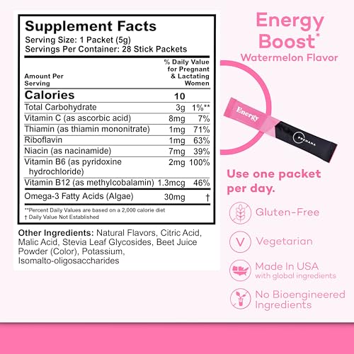 Premama Energy Boost For All Pregnancy Stages, Caffeine-Free, Stimulant-Free Energy, Gluten-Free, Vegetarian, Watermelon Flavor, 28 Single Serve Packets - Image 6
