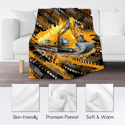 Mercuryelf Kids Blanket for Boys Excavator Blankets Gifts - 40x50 Inch Cozy Flannel Throw for Adults