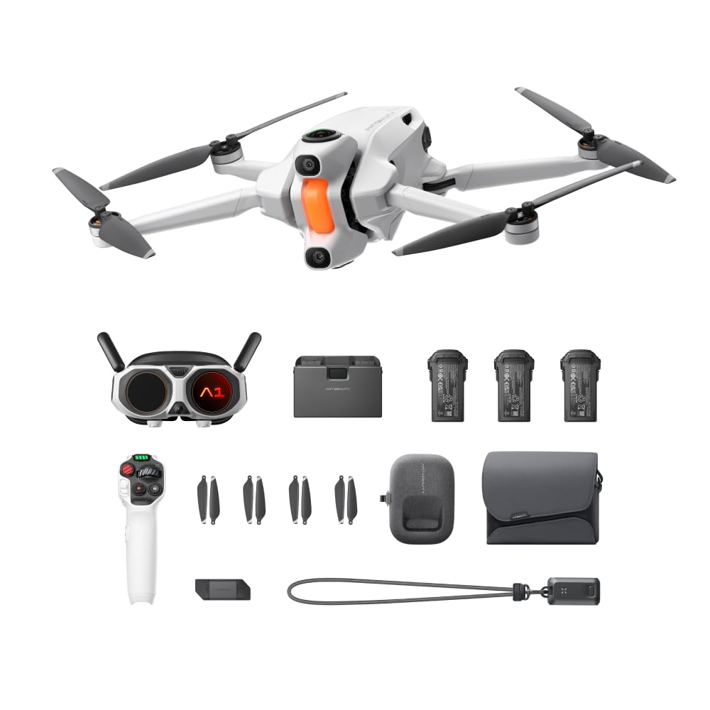 Antigravity A1 Drone (Powered by Insta360) - INFINITY Bundle 8K 360 Degree Foldable Drone & Goggles for Immersive Flight with Point-to-Fly Motion Control with Case / 3x High Power Batteries