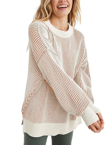 Image of Beyond Chenille Sweater for Women 2026 Winter Crew Neck Pullover Sweater Color Block Knit Tops