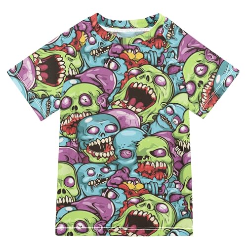 Wudan Colorful Yelling Zombie Scary Kids Bathing Suits Girls UV Protection Girl Swim Rashguard Swimwears Football Sports Shirt for Teen Boys 4T