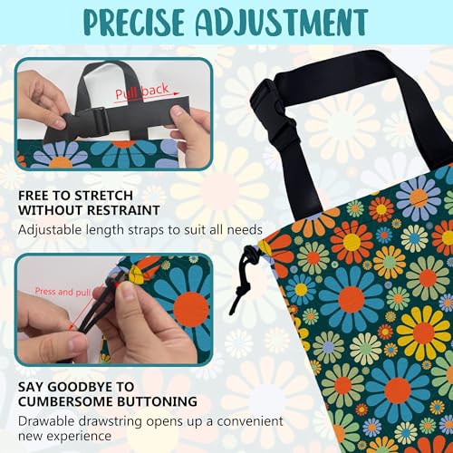 Image of Car Garbage Bag Vintage Groovy 70s Floral Drawstring Car Trash Bag Hanging for Back Seat with Adjustable Buckle Canvas Vehicle Trash Can Easy-to-Install
