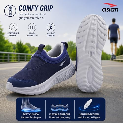 Image of ASIAN Wonderwalk-31 Men's Walking Shoes | Slip-On Daily Walk Trainer with Breathable Knit Mesh, Memory Foam Comfort & Lightweight Design