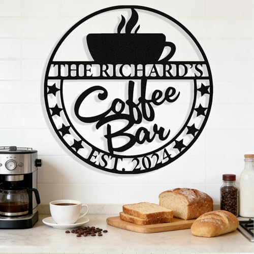 Image of Personalized Coffee Bar Metal Sign, Custom Coffee Signs, Custom Coffee Name Signs for Cafe Station, Coffee Wall Art Decor for Kitchen, Cafe Shop Decor, Cafe Lover Gift