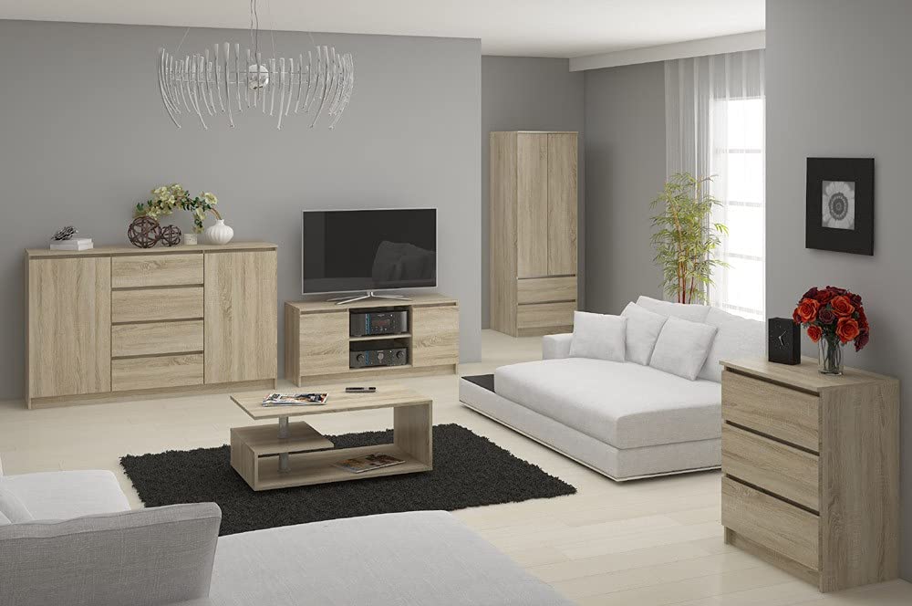 AKORD Lowboard K-120 | TV-Shrank mit EIN offenes Regalfach | Fernsehkommode 2 Ablagen mit Türen Links und rechts | H55 x B120 x T40 cm | Gewicht 30 kg | Sonoma Eiche