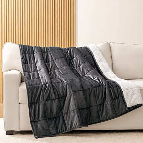 HBlife Sherpa Fleece Gewichtsdecke für Erwachsene, Öko-Tex Zertifiziert 11,3 kg Dicke Fuzzy Bettdecke, Schwere Wende-Weiche, Flauschige Plüschdecke mit Premium-Glasperlen, 203 x 224 cm, Dunkelgrau Cover