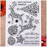 KWELLAM Merry Christmas Deer Ball Star Tree Snowflake PEACE LOVE HOPE Clear Stamps for Card Making Decoration and DIY Scrapbooking