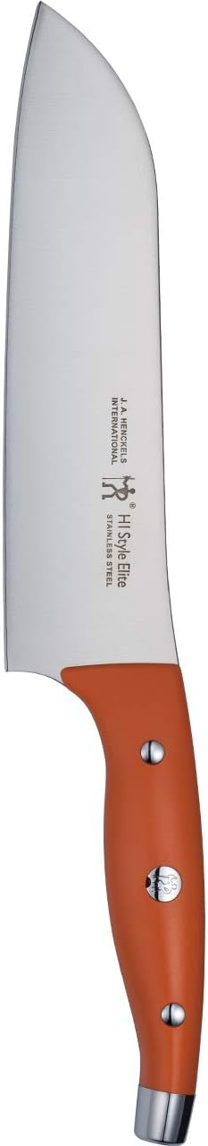 Henckels 16847-481 HI Style Elite Santoku Knife, 7.1 inches (180 mm), Tangerine, Made in Japan, Santoku Knife, Stainless Steel, Dishwasher Safe, Made in Seki City, Gifu Prefecture