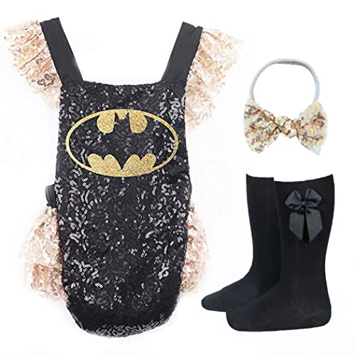 Image of Baby Girl Costume Baby Halloween Costumes Super Hero Girls Onesie Romper High Knee Socks and Headband for Baby Girl Halloween Outfit Birthday Dress for Infant and Toddler (0-6)