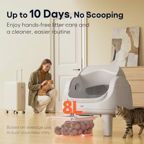 Image of PetPivot Open Top Self Cleaning Cat Litter Box, Automatic Litter Box with 7 Pairs of Safety Sensors, Anti-Pinch Protection and Easy Access Step for Senior Cats, White