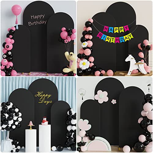 Image of Wokceer Set of 3 Wedding Arch Cover Spandex Fitted Wedding Arch Stand Covers for Round Top Chiara Arch Backdrop Stands Cover for Birthday Party Ceremony Banquet Decoration 4ft,5ft,6ft Black
