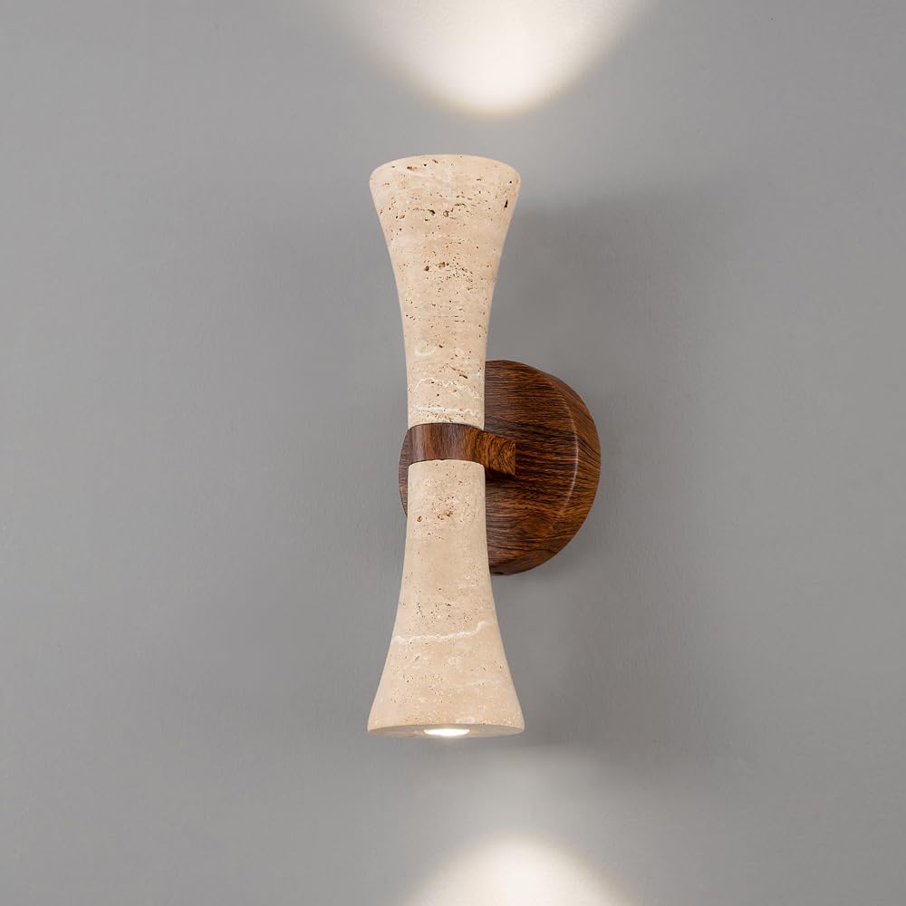 Photo 1 of HEBXMF Top and Bottom Illuminated Wall Sconce, Wabi Sabi Style Yellow Travertine Wall Lamp, Natural Stone Hardwired Wall Light, Dining Room Living Room Bedroom Wall Mounted Light Fixtures