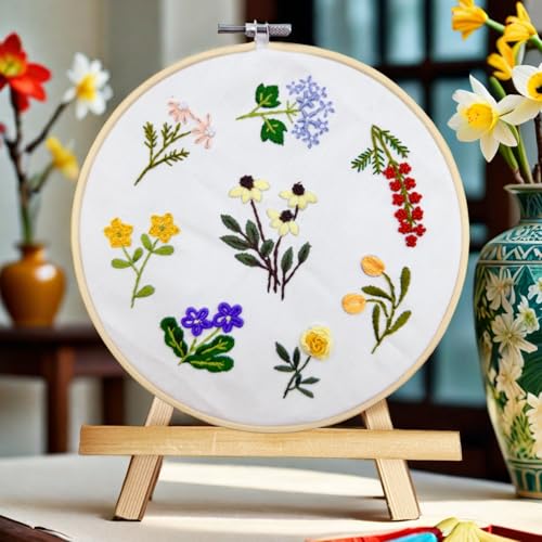 Image of Speedura 4-Set Embroidery Kit for Beginners - Easy Needlepoint Starter Kit for Adults to Learn Hand Embroidery with Stamped Designs, Cross Stitch Patterns, and Fun DIY Projects (Nature's Beauty)