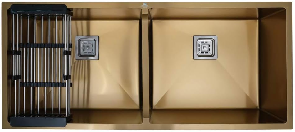 BLACKADO PREMIUM SINKS 304 GRADE STAINLESS STEEL DOUBLE BOWL HANDMADE KITCHEN SINKS (37 * 18 * 10", 37 * 18 * 10 ROYAL GOLD)