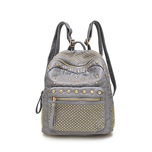 Sac à dos femme idéal pour voyage et loisirs en cuir souple style coréen à rivets