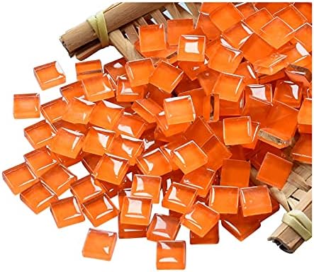 Mosaic Tiles Squares Orange Crystal Mosaic Glass Tile for Crafts Bulk DIY Picture Frames Handmade Jewelry Coasters Art Material Decoration,1x1cm,100 Pieces
