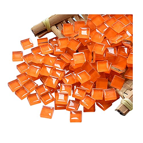 Mosaic Tiles Squares Orange Crystal Mosaic Glass Tile For Crafts Bulk Diy Picture Frames Handmade Jewelry Coasters Art Material Decoration,1X1Cm,100 Pieces #TOP4
