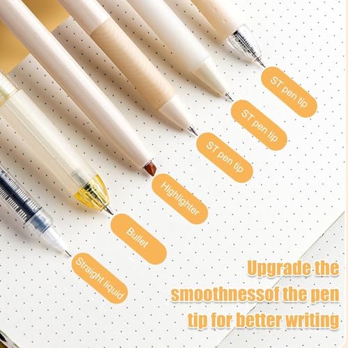 Image of COOFANDY Off-White Pastel Highlighter Set, Cute Note Taking 0.5mm Fine Point Retractable 5 Count Black Ink Pens with 1 Count Highlighter for Writing Planner School Supplies